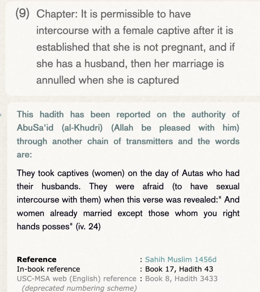 Quran 4:24 - right hands possess